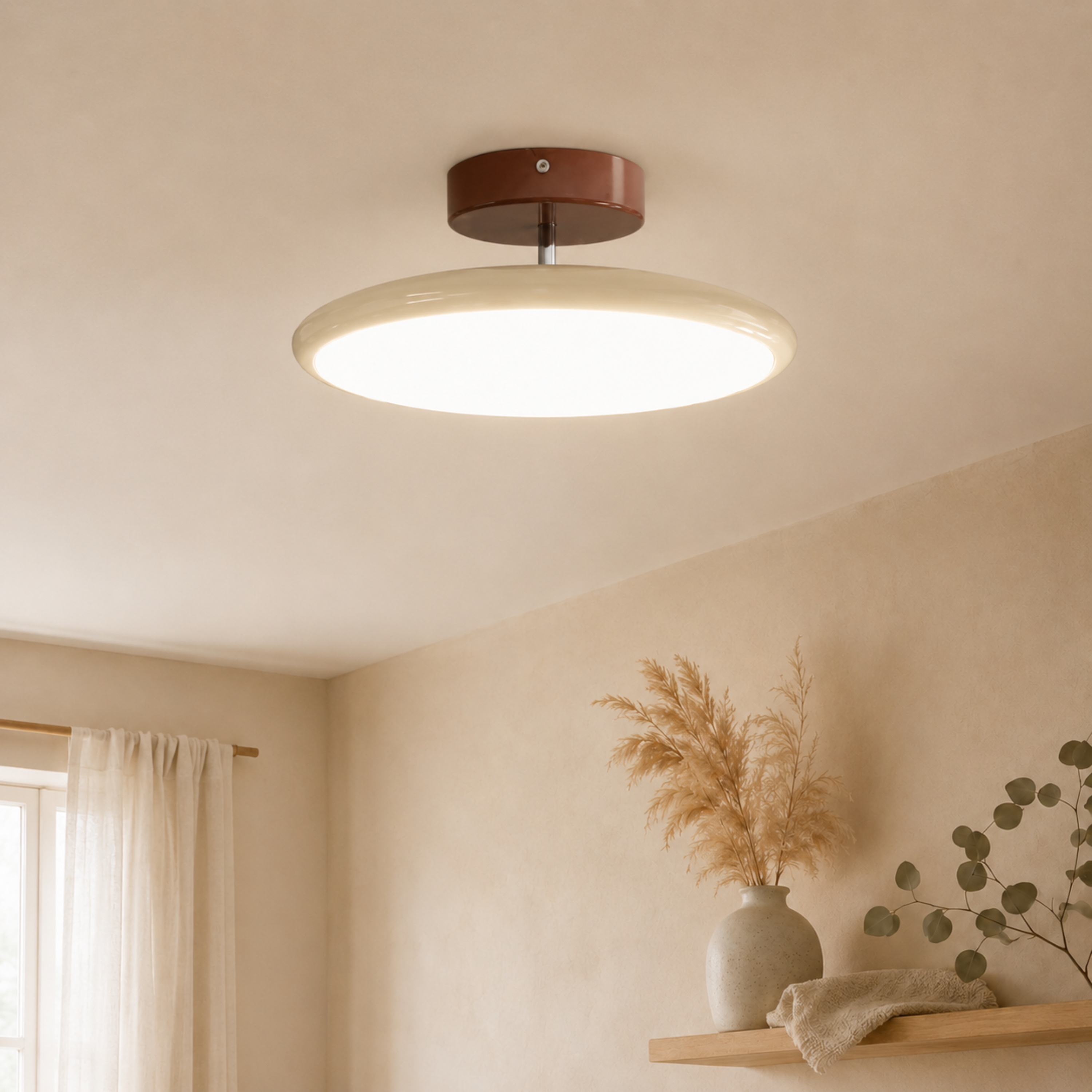 Plafoniera rotonda dimmerabile a luce verso il basso con telecomando, beige, bianco o verde