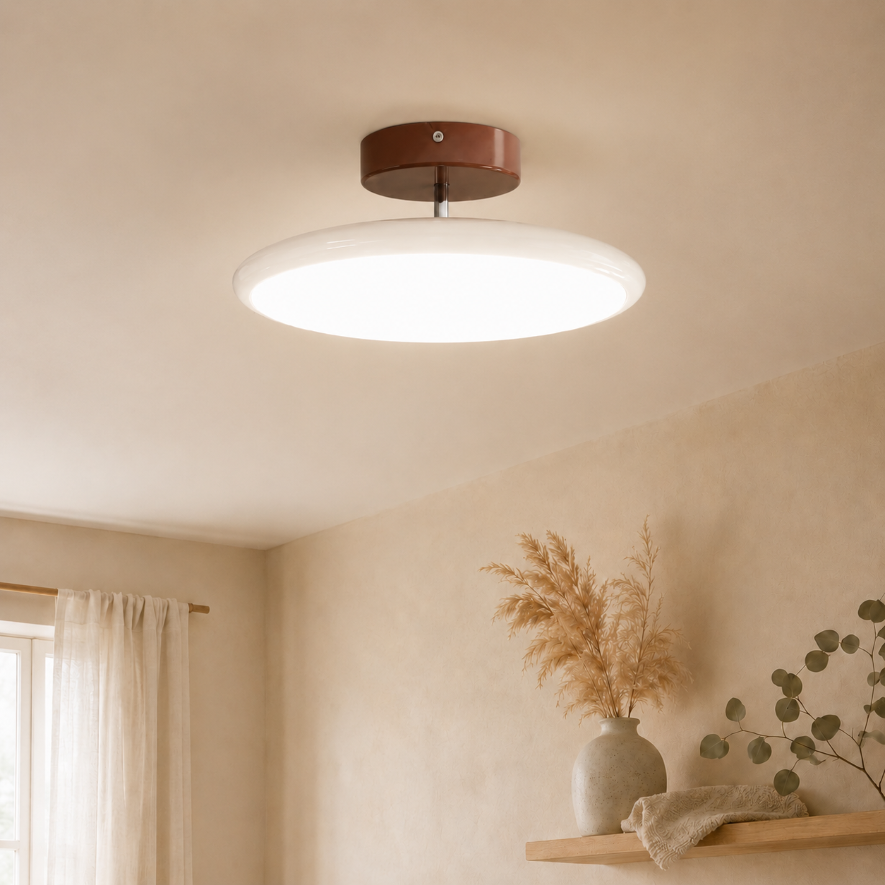 Plafoniera rotonda dimmerabile a luce verso il basso con telecomando, beige, bianco o verde