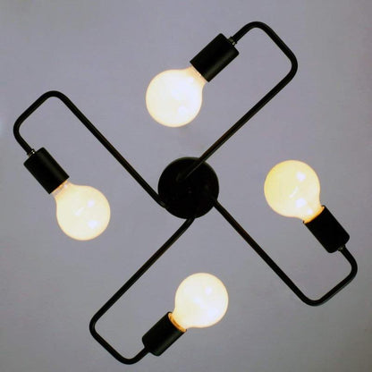 Plafoniera sputnik in metallo nero a più bracci con lampadine a vista, industriale mid century