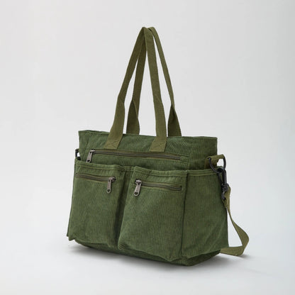Romea borsa a tracolla donna in velluto a coste con tasche frontali, foto 4