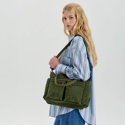 Romea borsa a tracolla donna in velluto a coste con tasche frontali, foto 5