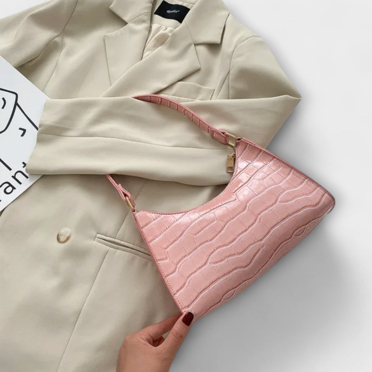 Rosmunda borsa a spalla donna baguette con zip e manico corto, foto 5