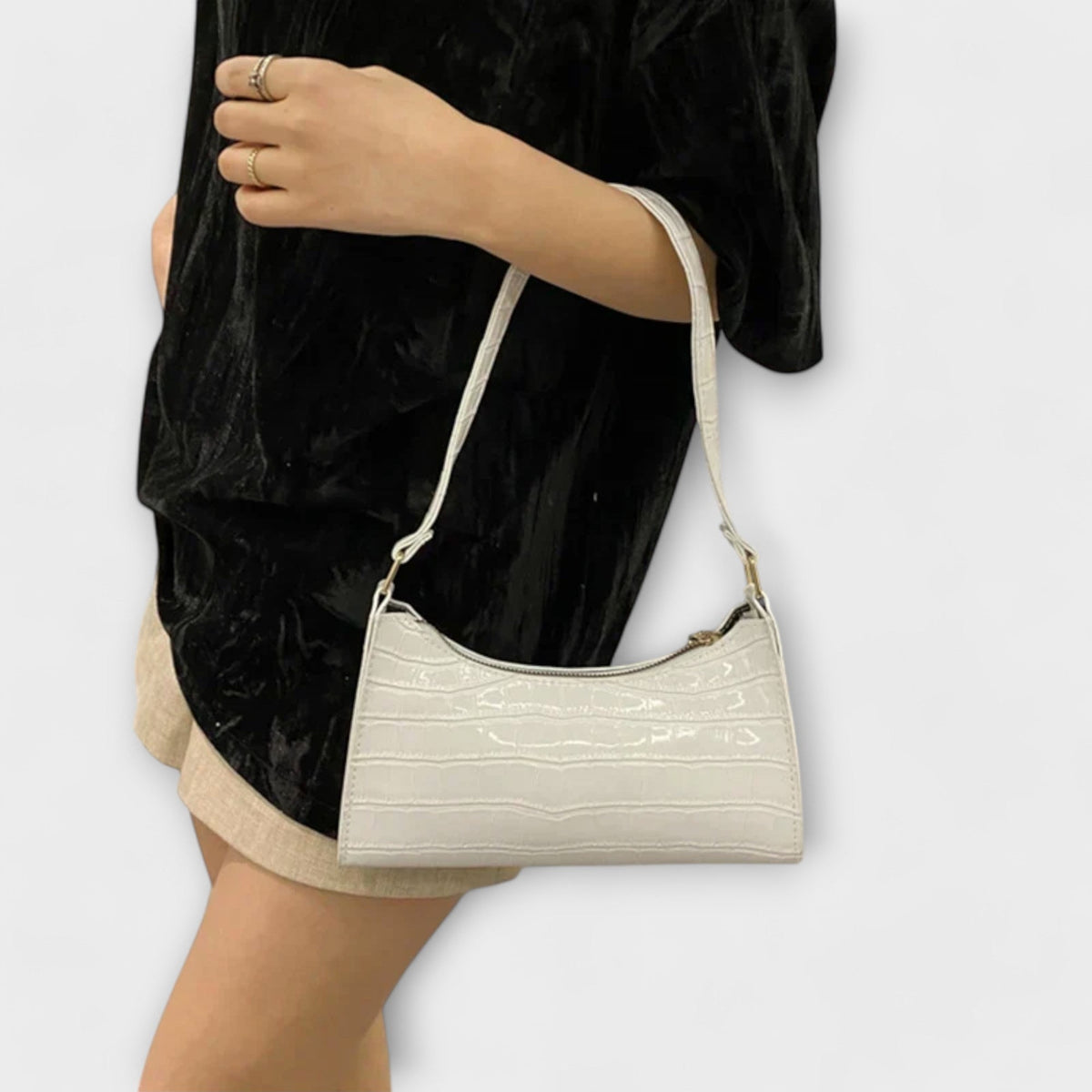 Rosmunda borsa a spalla donna baguette con zip e manico corto, foto 9
