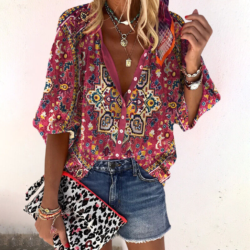 Ermenegilda | Blusa boho floreale con scollo a V
