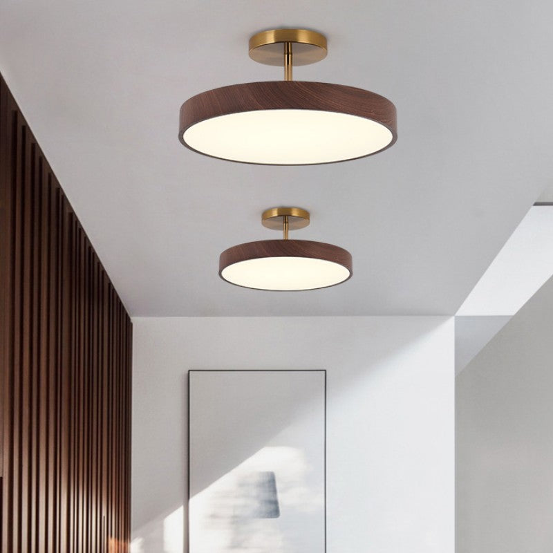 Semi plafoniera LED rotonda effetto legno, stile japandi