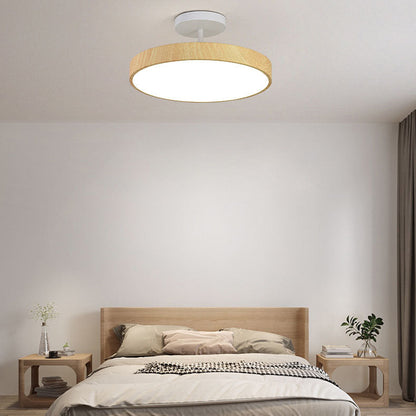 Semi plafoniera LED rotonda effetto legno, stile japandi