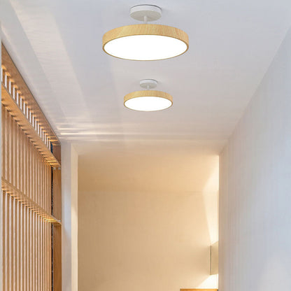 Semi plafoniera LED rotonda effetto legno, stile japandi