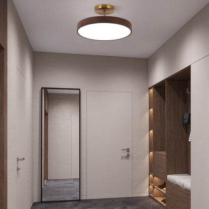 Semi plafoniera LED rotonda effetto legno, stile japandi