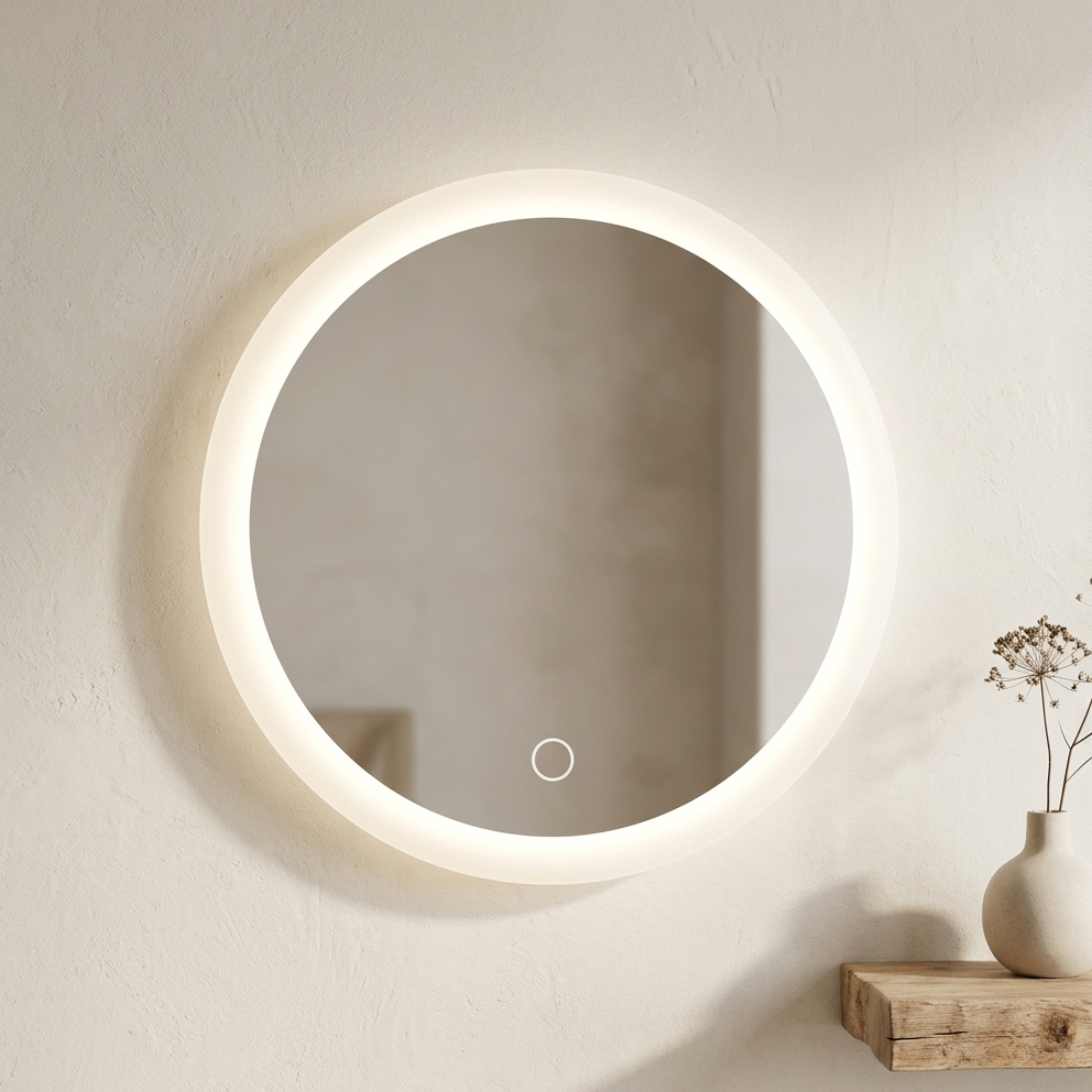 Specchio rotondo con LED e ventose