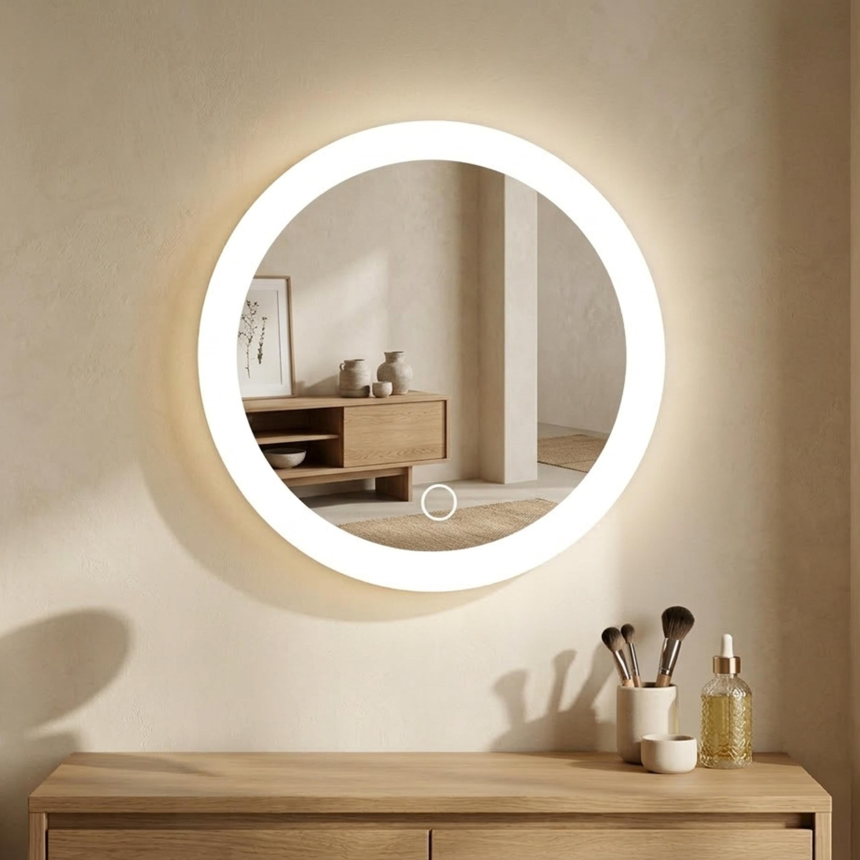 Specchio rotondo con LED e ventose