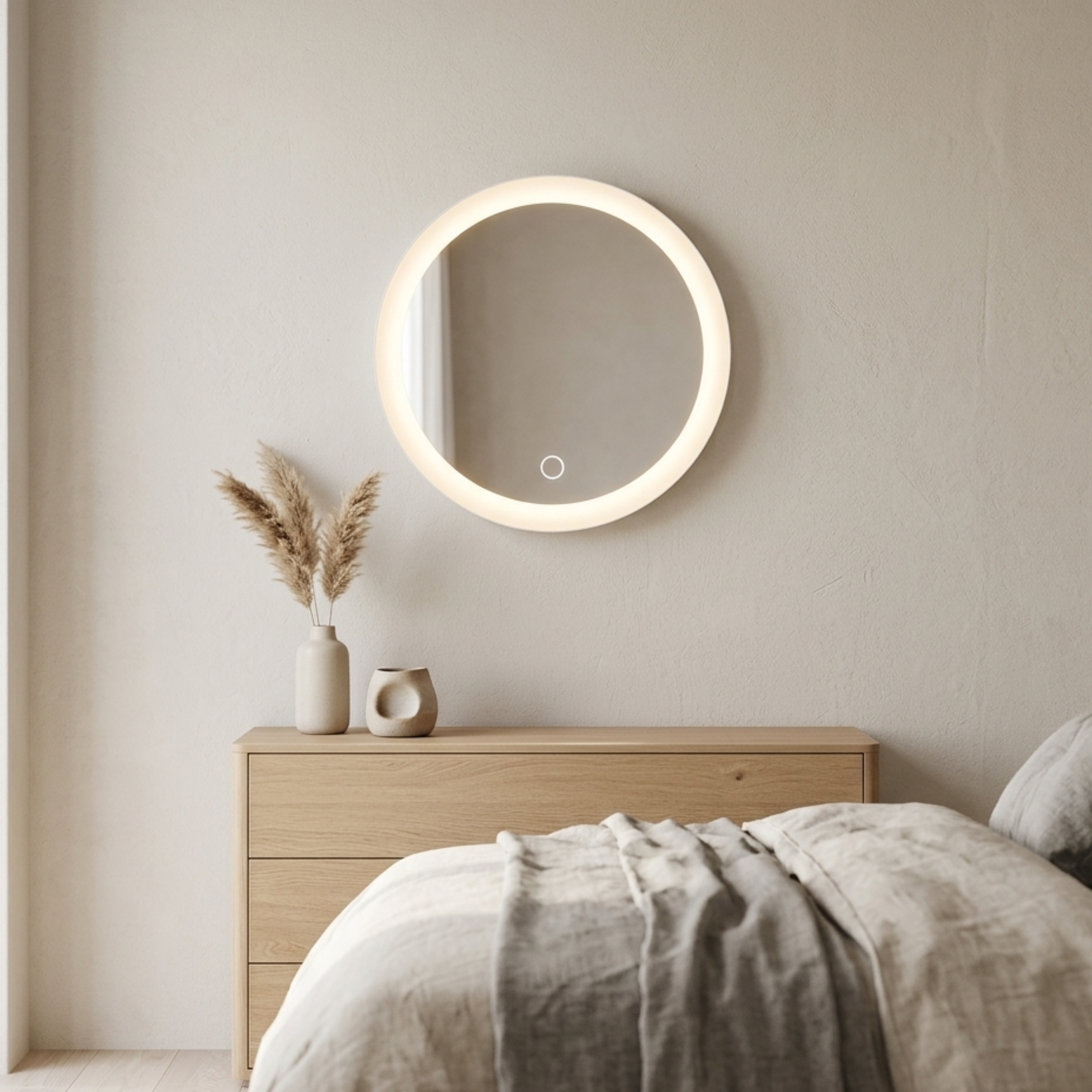 Specchio rotondo con LED e ventose
