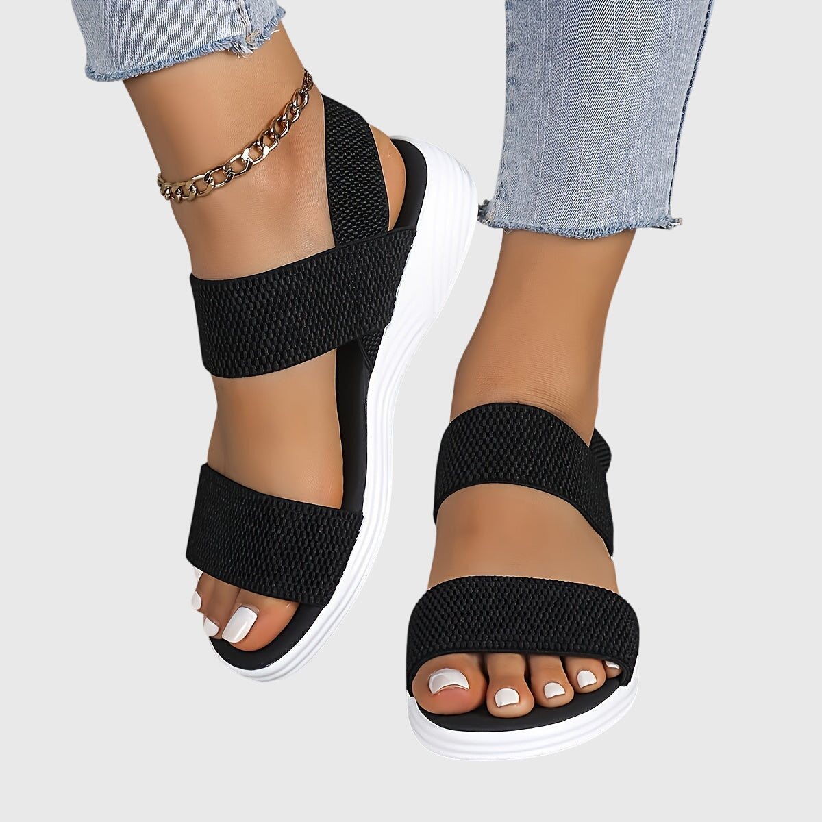 Tarcisia sandali donna con doppia fascia elastica e suola spessa, foto 1