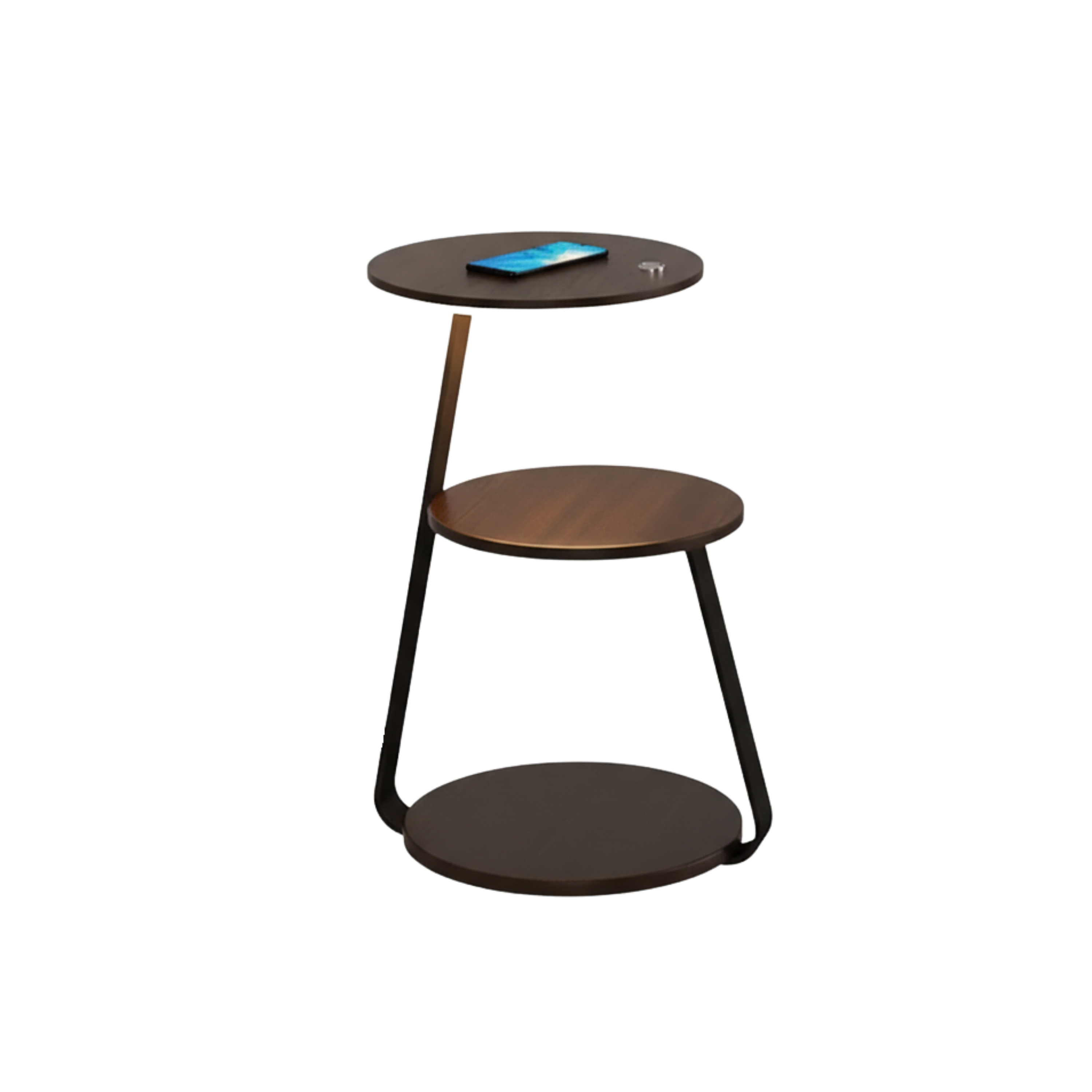 Tavolino moderno a due ripiani con luce LED e struttura in acciaio verniciato