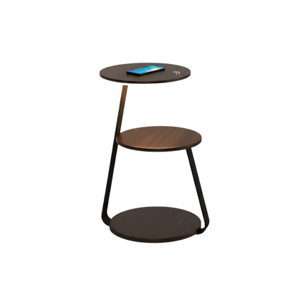 Tavolino moderno a due ripiani con luce LED e struttura in acciaio verniciato