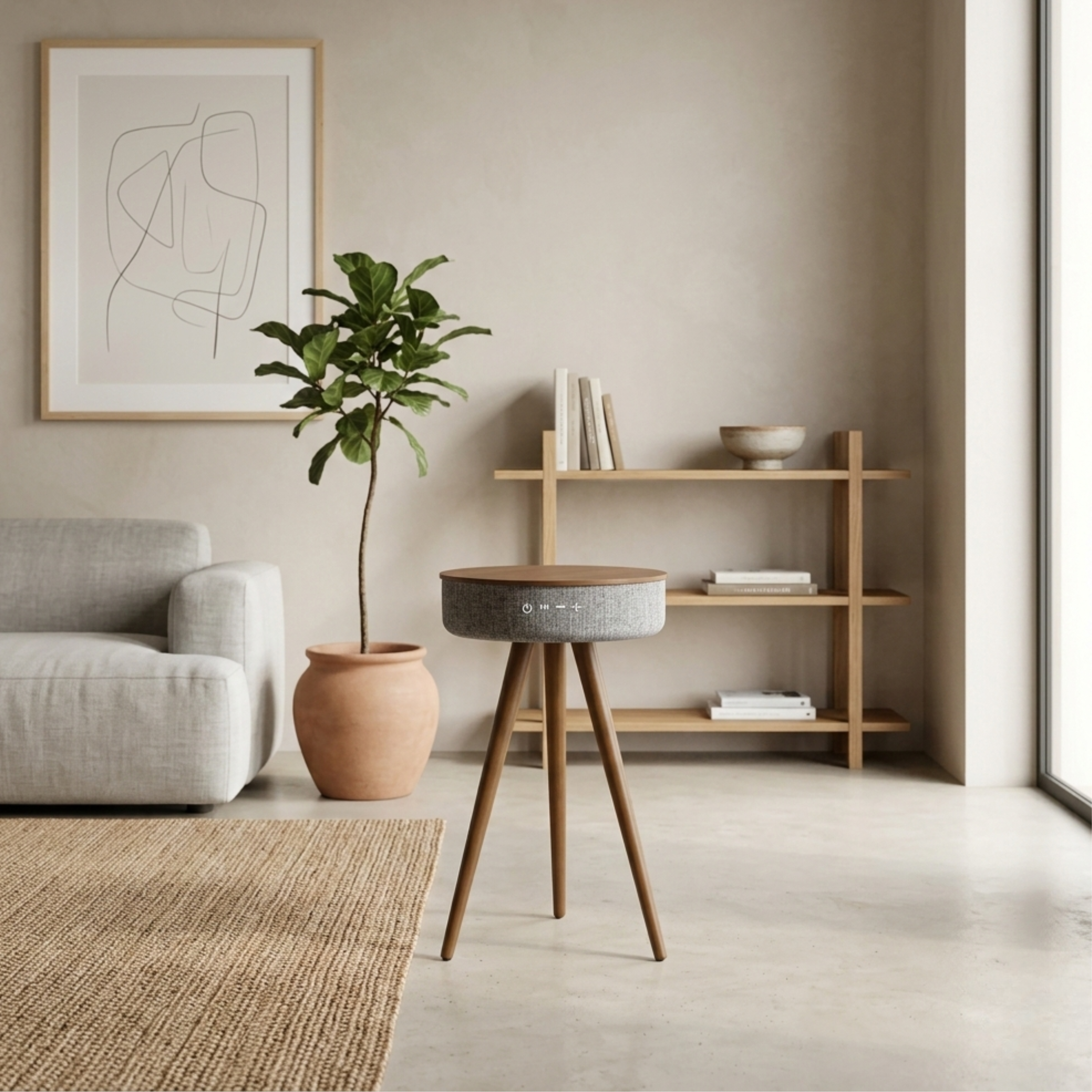 Tavolino moderno con altoparlante Bluetooth integrato