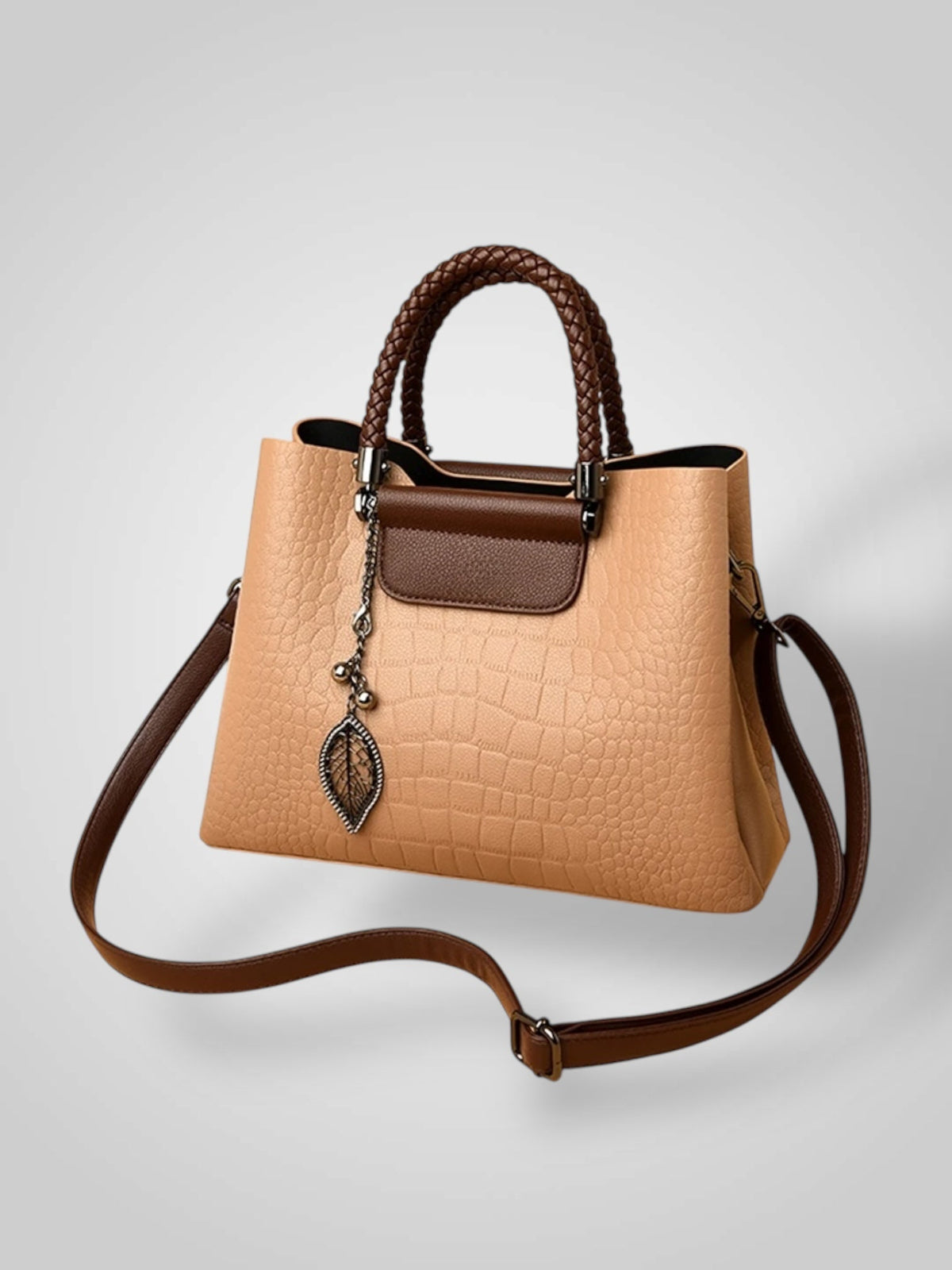 Ulderica borsa a mano donna in similpelle con manici intrecciati e tracolla, foto 3