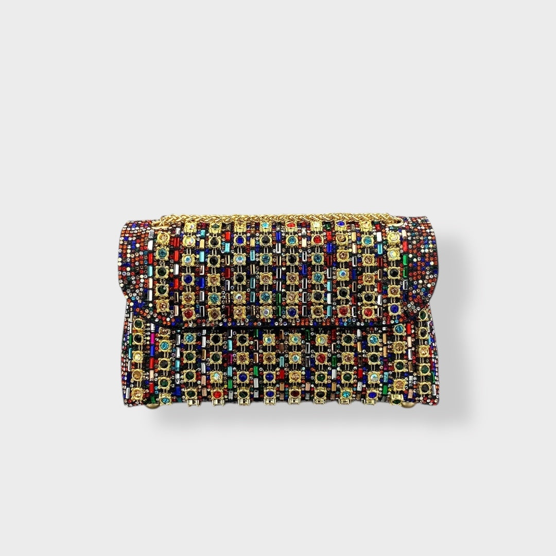 Vanna borsa a spalla donna con pietre decorative e tracolla a catena, foto 2