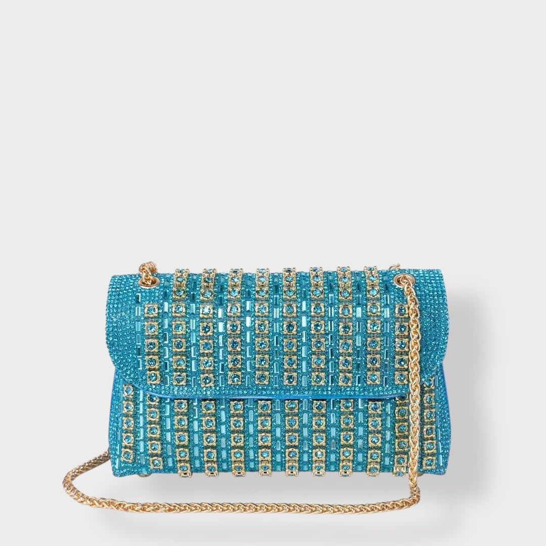 Vanna borsa a spalla donna con pietre decorative e tracolla a catena, foto 7