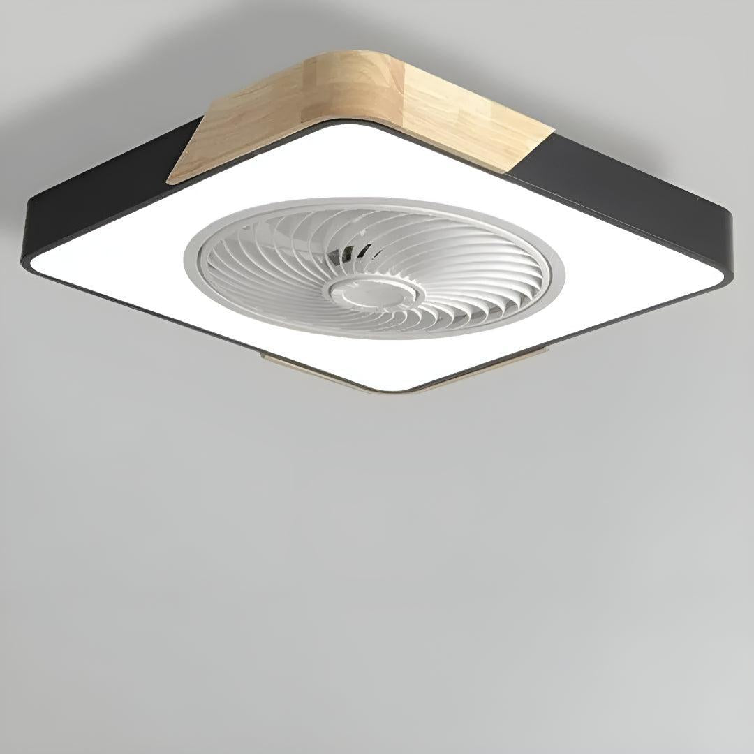 Ventilatore da soffitto con luce e bordo in legno, montaggio a plafone