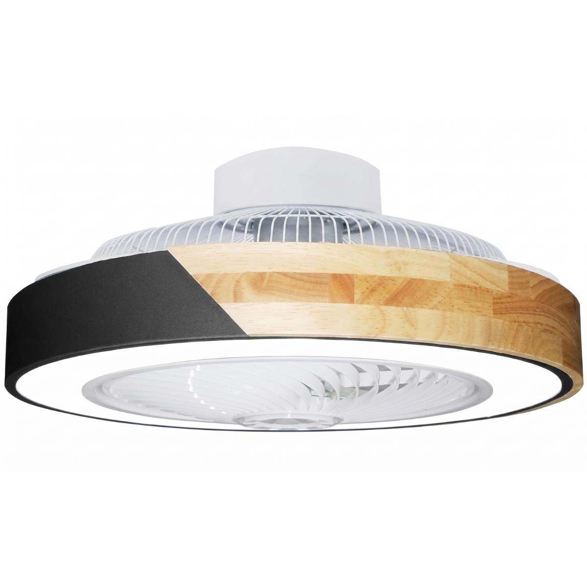 Ventilatore da soffitto con luce e bordo in legno, montaggio a plafone