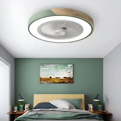 Ventilatore da soffitto con luce e bordo in legno, montaggio a plafone