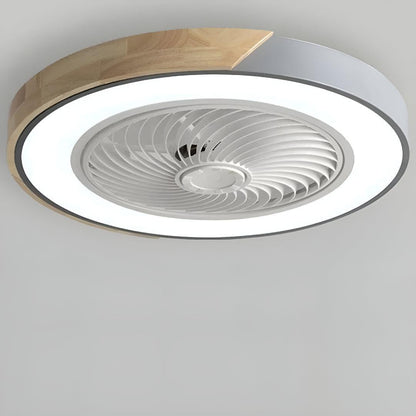 Ventilatore da soffitto con luce e bordo in legno, montaggio a plafone