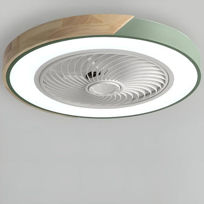 Ventilatore da soffitto con luce e bordo in legno, montaggio a plafone