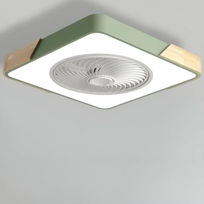 Ventilatore da soffitto con luce e bordo in legno, montaggio a plafone