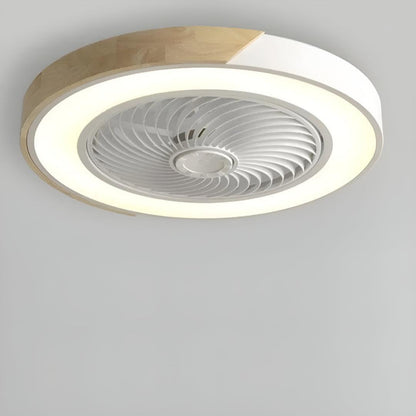 Ventilatore da soffitto con luce e bordo in legno, montaggio a plafone