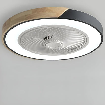 Ventilatore da soffitto con luce e bordo in legno, montaggio a plafone
