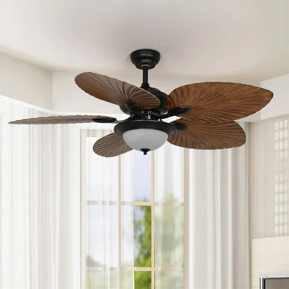 Ventilatore da soffitto con luce e pale a foglia tropicale