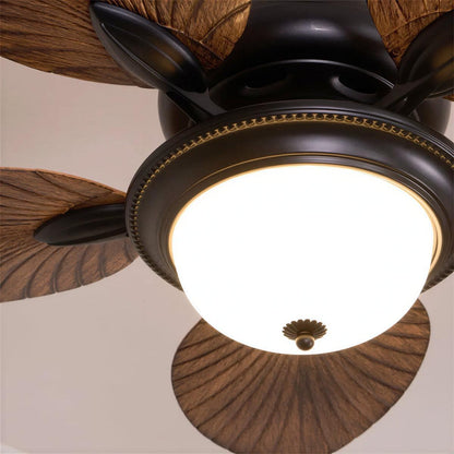 Ventilatore da soffitto con luce e pale a foglia tropicale