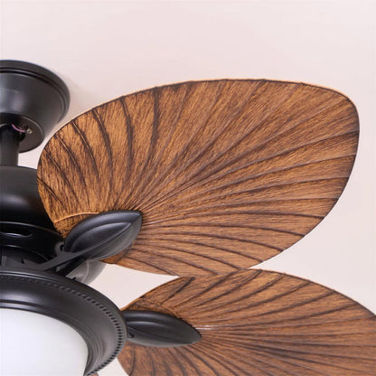 Ventilatore da soffitto con luce e pale a foglia tropicale