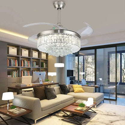 Ventilatore da soffitto con luce Feriya 42" in cristallo - oro e argento