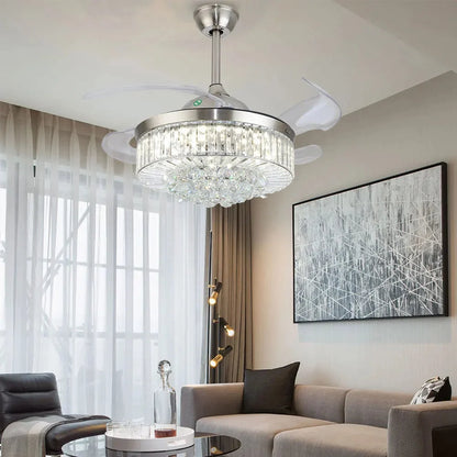 Ventilatore da soffitto con luce Feriya 42" in cristallo - oro e argento