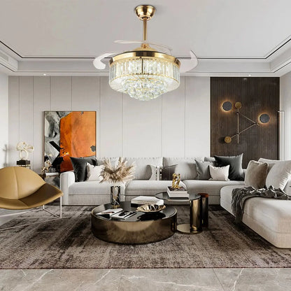 Ventilatore da soffitto con luce Feriya 42" in cristallo - oro e argento