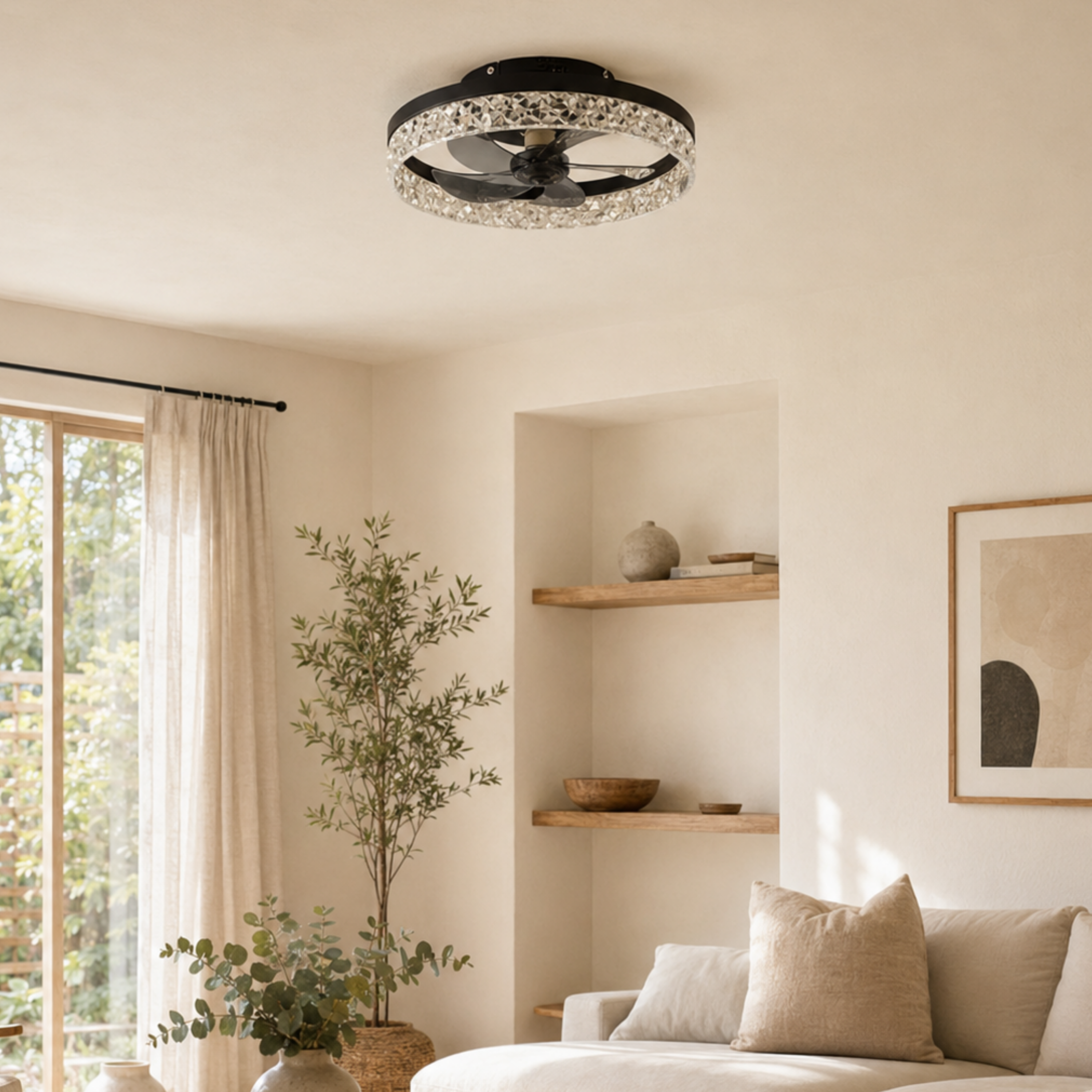 Ventilatore da soffitto con luce LED integrata in metallo e acrilico