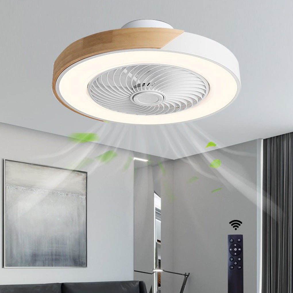 Ventilatore da soffitto con luce LED, telecomando e finiture in legno, a plafone