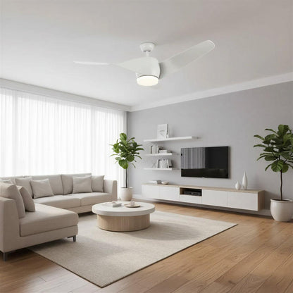 Ventilatore da soffitto con luce moderno con pale curve in legno