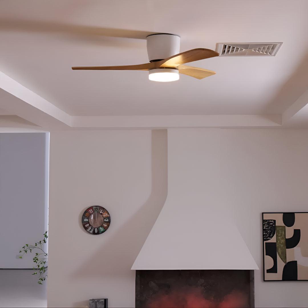 Ventilatore da soffitto con luce moderno nordico in legno con telecomando