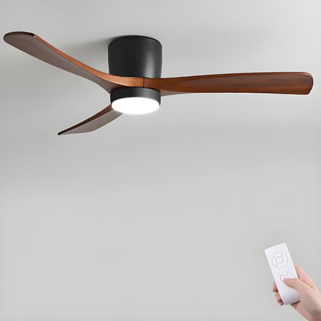 Ventilatore da soffitto con luce moderno nordico in legno con telecomando