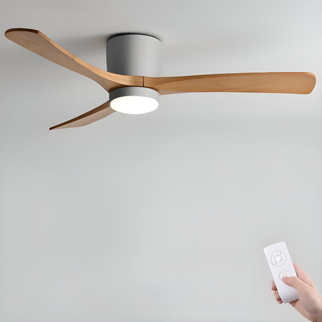 Ventilatore da soffitto con luce moderno nordico in legno con telecomando