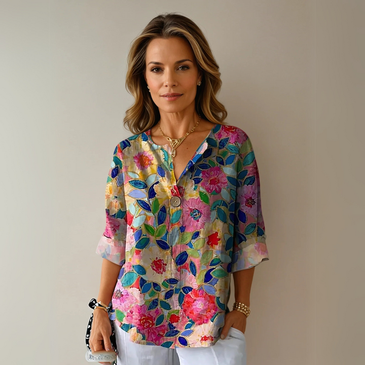 Quintina | Blusa floreale con scollo rotondo