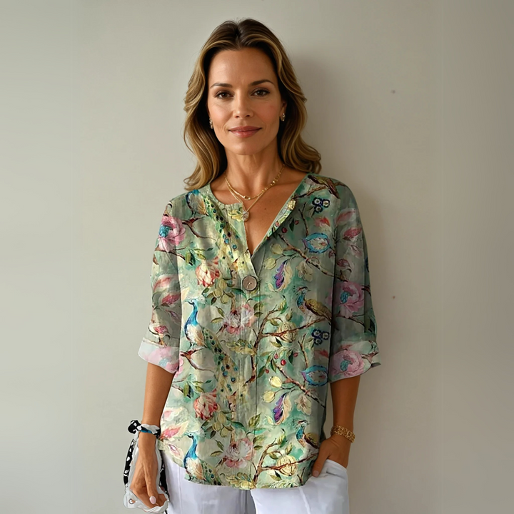 Quintina | Blusa floreale con scollo rotondo